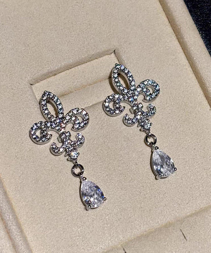 Fine Silk Alloy Zircon Iris Water Droplet Tassel Drop Earrings