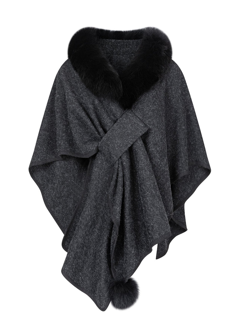 New Brown Fox Fur Grass Shawl Woolen Coat Cloak Bat Sleeve