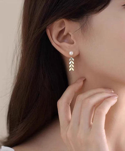 Gold Sterling Silver Overgild Pearl Ear of Wheat Stud Earrings