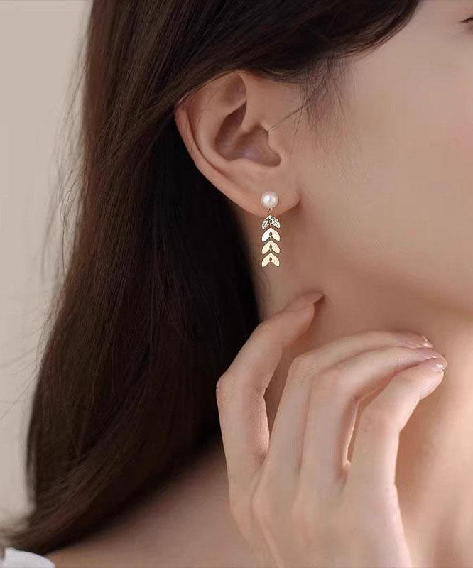 Gold Sterling Silver Overgild Pearl Ear of Wheat Stud Earrings
