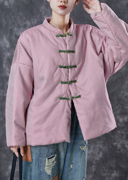 Pink Oversized Striped Fine Cotton Filled Coat Winter