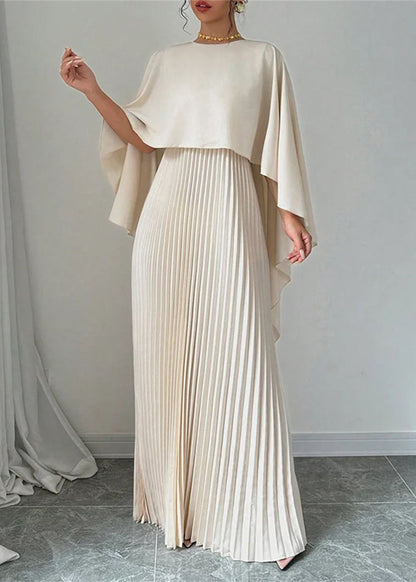 Beige Asymmetrical Patchwork Cotton Long Dress Batwing Sleeve