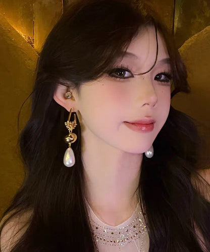 Gold Stergling Silver Overgild Zircon Pearl Drop Earrings