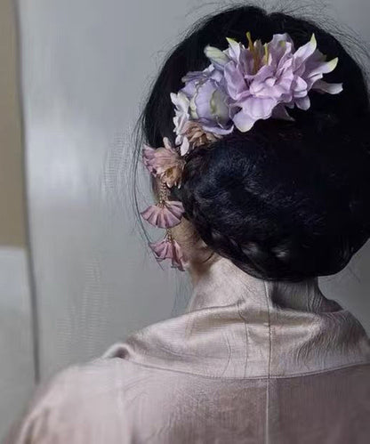 Rainbow Tulle Peony Tassel Hairpin