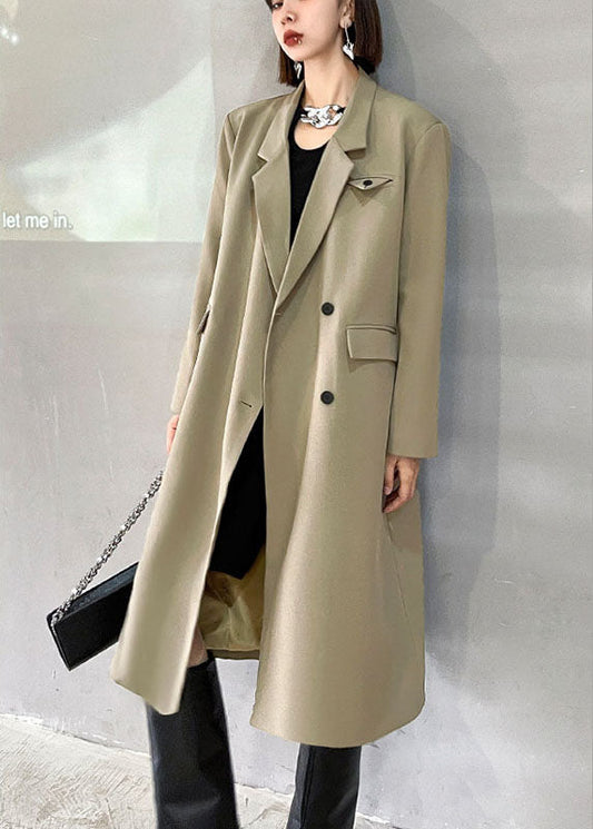 Simple Khaki Peterpan Collar Pockets Button Fall Long Sleeve Coat