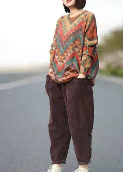 Boutique Striped Print O-neck Retro Fall Sweater