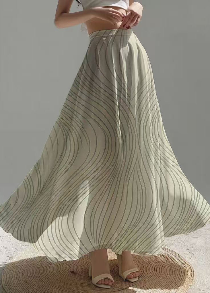 Boutique Light Green Striped Chiffon a Line Skirt Summer