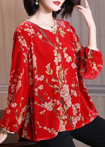 Jacquard Black O-neck Silk Velour Shirt Long Sleeve