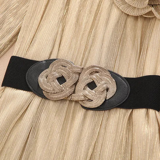 French Golden O-neck Chiffon Shirts Spring Summer