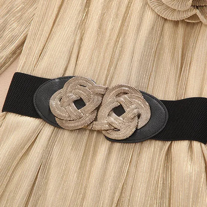 French Golden O-neck Chiffon Shirts Spring Summer