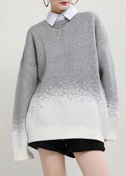Diy Grey O-neck Loose Fall Knit Sweater