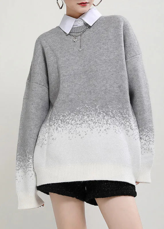 Diy Grey O-neck Loose Fall Knit Sweater
