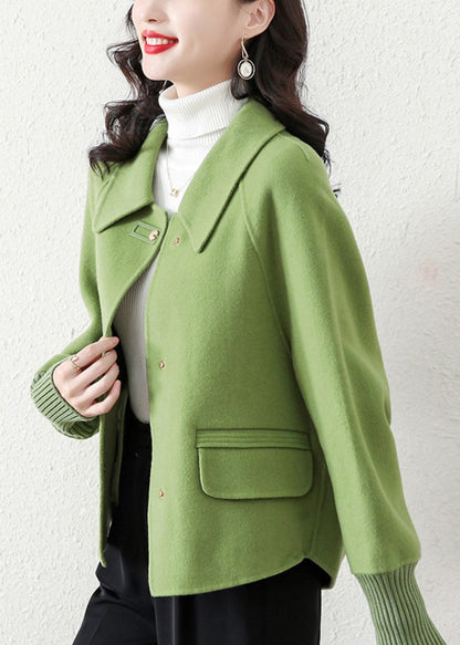 Grass Green Peter Pan Collar Woolen Jacket Spring