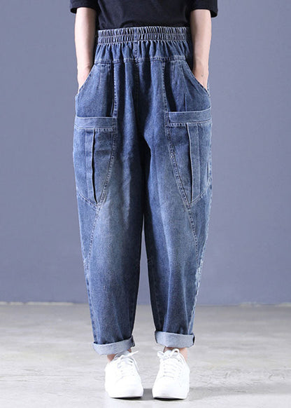 Boutique Blue Elastic Waist Pockets Harem Fall Pants