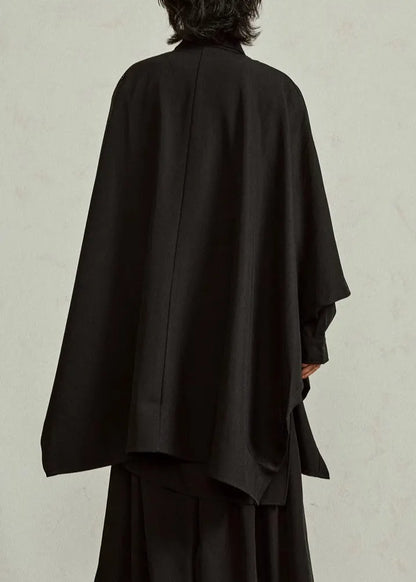 Chinese Style Black Peter Pan Collar Low High Design Shirt Batwing Sleeve