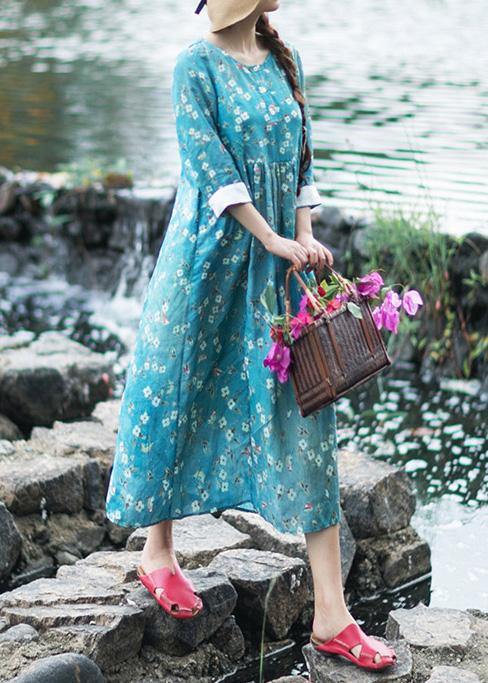 Diy O Neck Patchwork Springtunic Green Print Loose Dresses