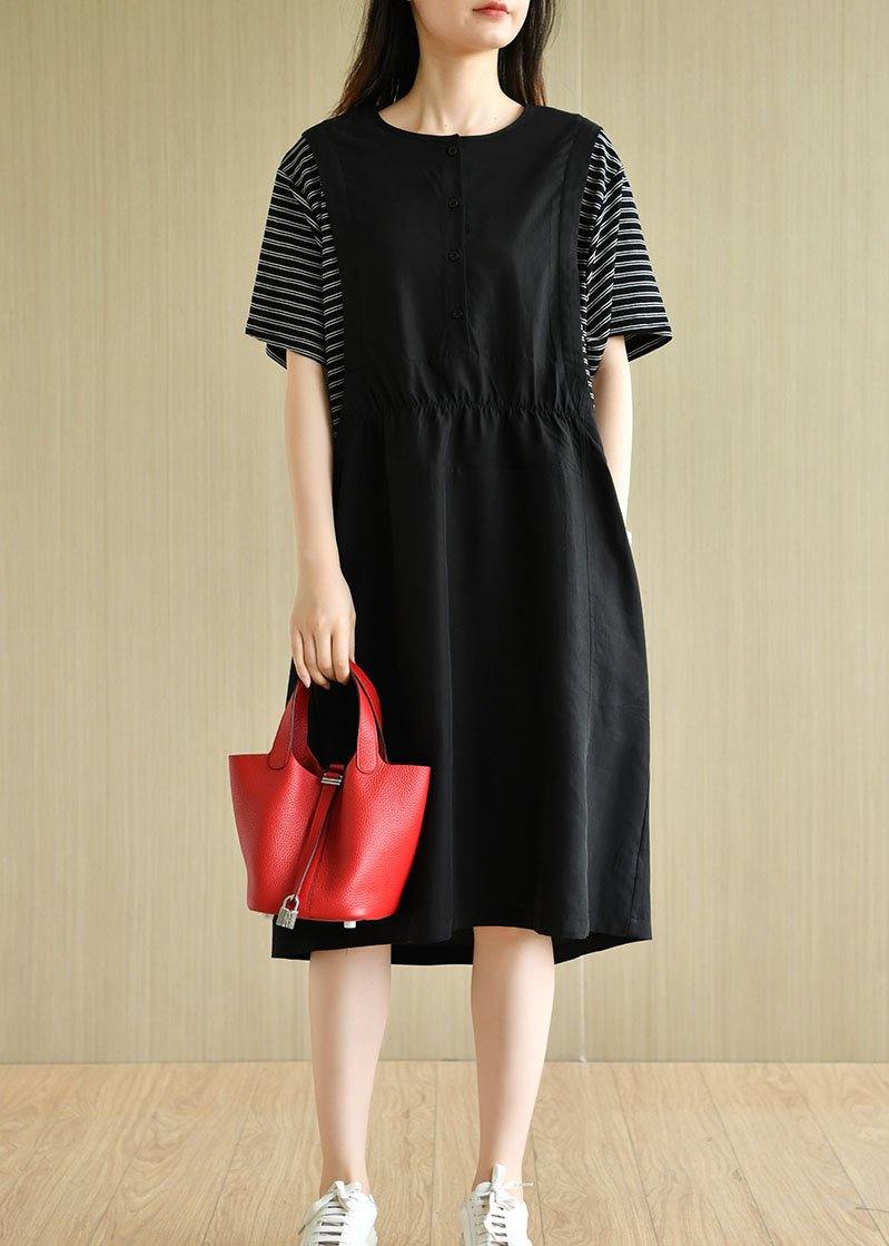 Organic Navy Patchwork Button Summer Short Sleeve Sundress