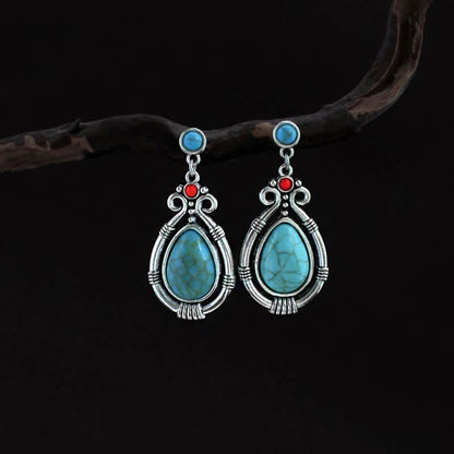Tibet Turquoise Waterdrop Strength Drop Dangle Earrings Clips