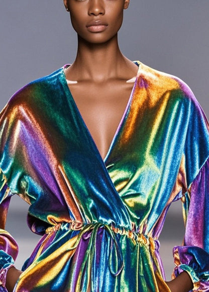 Silm Fit Gradient Color Cinched Silk Velour Holiday Dress Fall