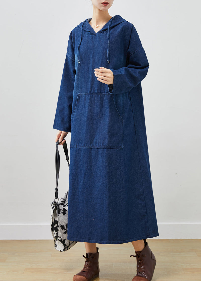 Navy Oversized Denim Hooded Dress Spring