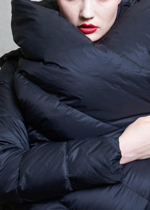 Black Button Patchwork Duck Down Coat Winter