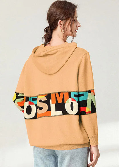 Yellow Letter Patchwork Knit Loose Tops