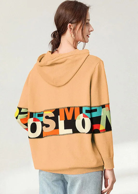 Yellow Letter Patchwork Knit Loose Tops
