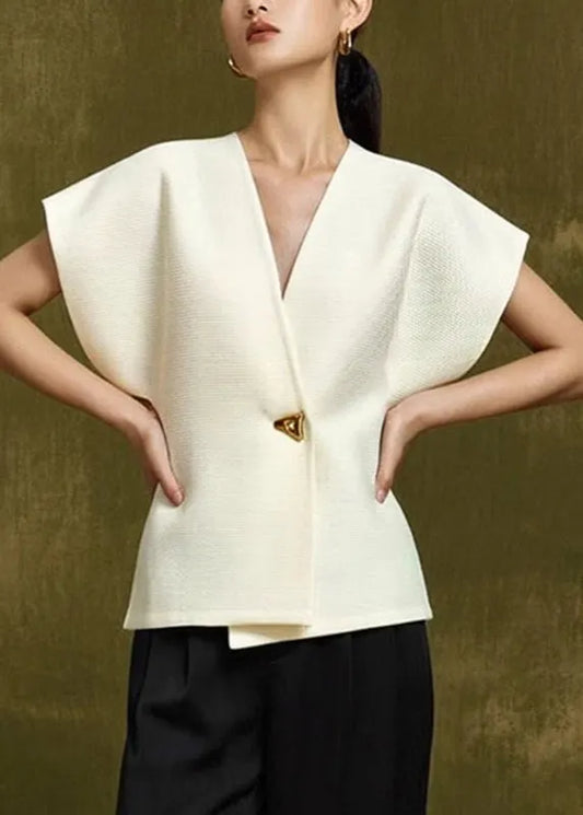 White V Neck Button Top Summer