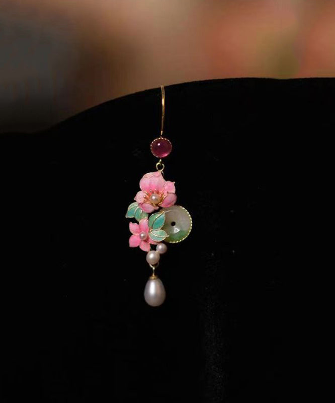 Classy Gold Sterling Silver Overgild Jade Pearl Drop Earrings