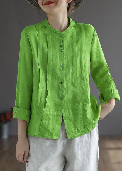 Blue Flower Button Fall Top Long Sleeve Linen