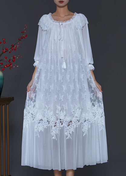 White Embroidered Patchwork Lace Dresses Spring