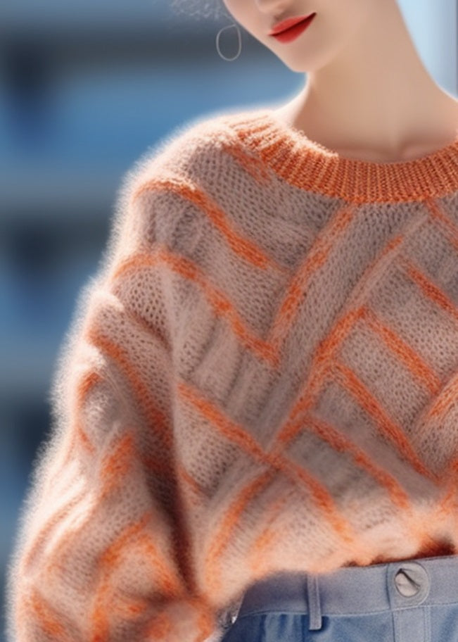 Orange O Neck Cozy Thick Knit Pullover Sweaters Winter
