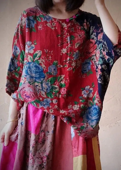 Colour 2 O-neck Print Cotton Top Long Sleeve