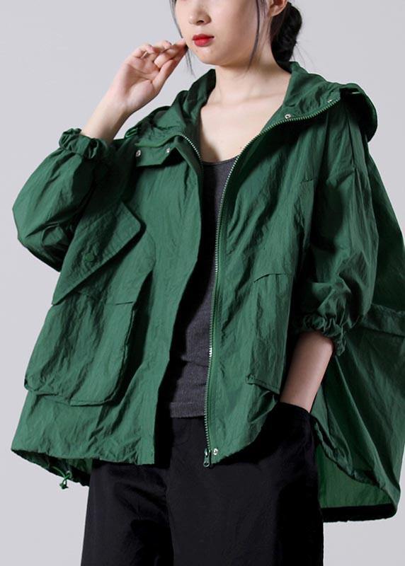 Loose Green Zippered Upf 50+ Coat Jacket Hooded Coat Summer