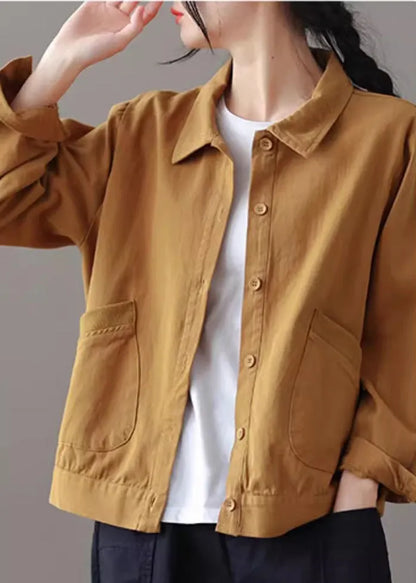 Khaki Oversized Pockets Cotton Top Spring