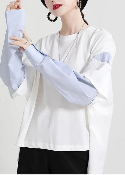 Street White Patchwork O-neck Sweatshirt