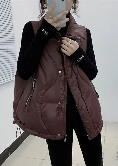 Diy Chocolate Thin Zipper Pocket Winter Down Cotton Vest