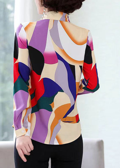 Rainbow Peter Pan Collar Print Chiffon Shirt Spring