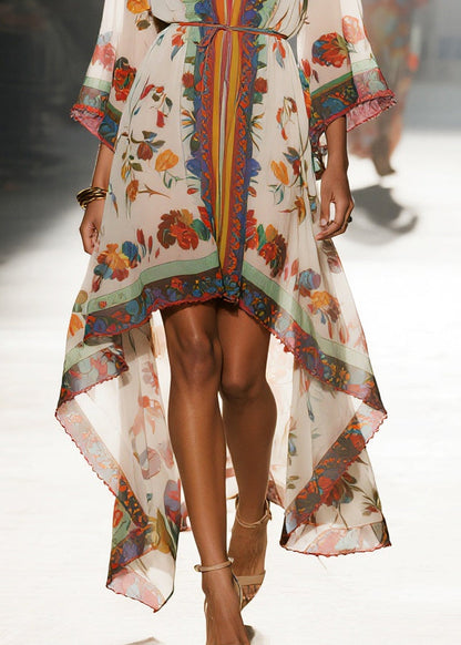 Oversized Print Low High Design Chiffon Beach Dresses Summer