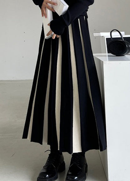 White Patchwork High Waist Knit a Line Skirts Fall