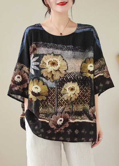 Colorblock O Neck Print Cotton T Shirt Half Sleeve