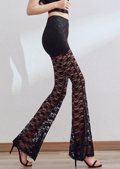 Slim Fit Black Hollow Out Lace Flare Bottoms Summer