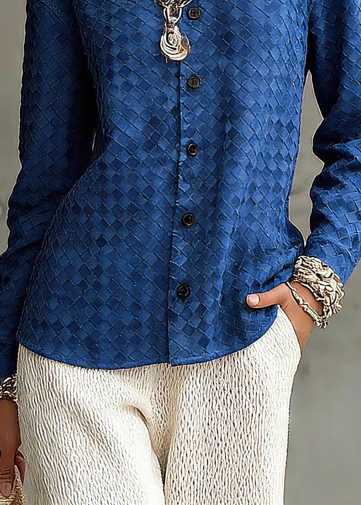 Unique Blue Peter Pan Collar Plaid Button Faux Suede Shirt Spring