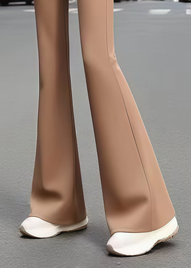 Classy Coffee Tie Waist Cotton Bell-bottom Trousers Fall