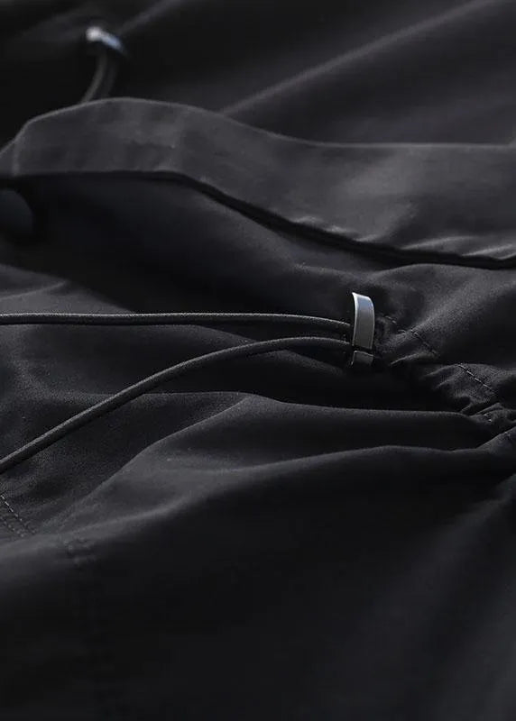 Black O-neck Asymmetrical Design Cinched Sweatshirt
