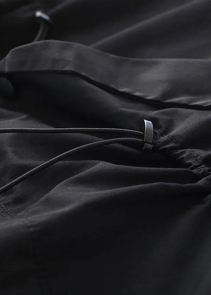 Black O-neck Asymmetrical Design Cinched Sweatshirt