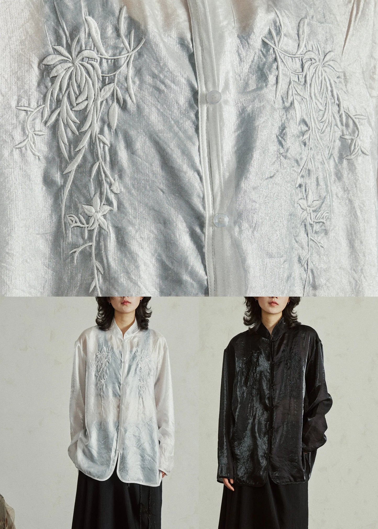 Black Stand Collar Sheer Organza Top Fall