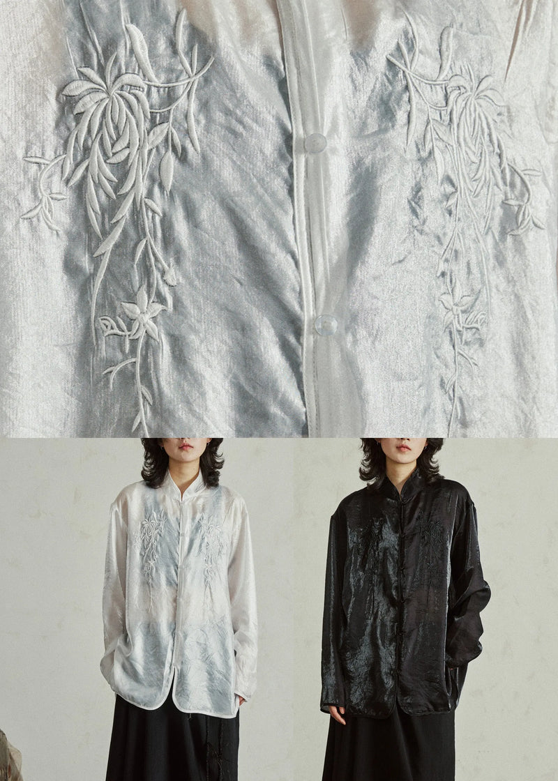 Black Stand Collar Sheer Organza Top Fall