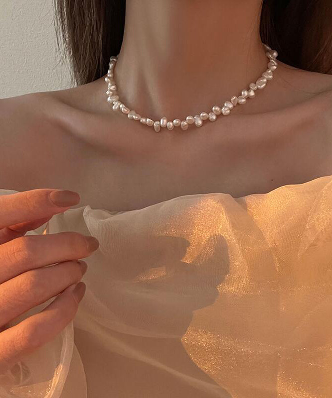 White Alloy Pearl Tassel Gratuated Bead Necklace