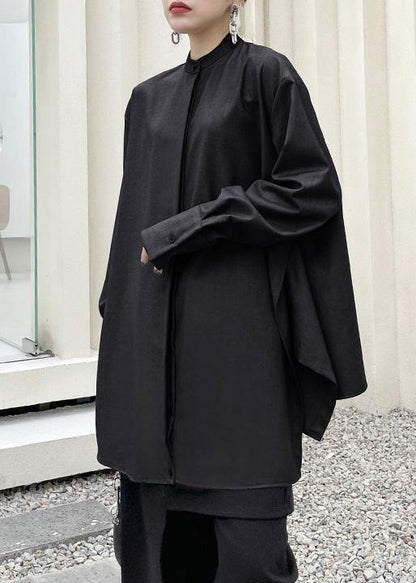 Modern Black Button Cotton Long Sleeve Spring Top